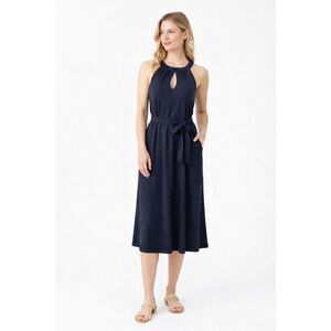Ann Taylor Halter Midi Dress Keyhole Neckline Navy Small NEW #734